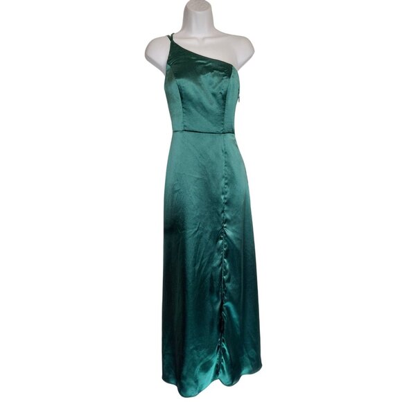 AZAZIE Green Satin One-Shoulder Midi Dress With Adjustable Straps - Picture 8 of 16